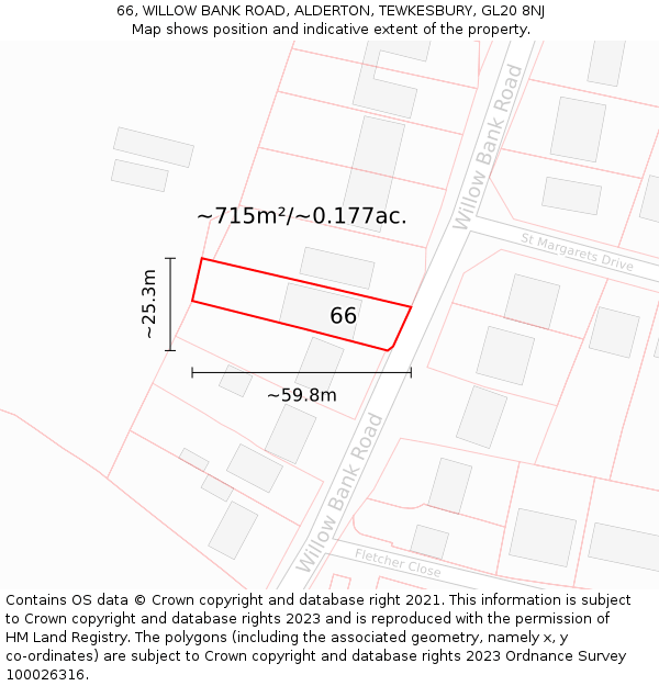 66, WILLOW BANK ROAD, ALDERTON, TEWKESBURY, GL20 8NJ: Plot and title map