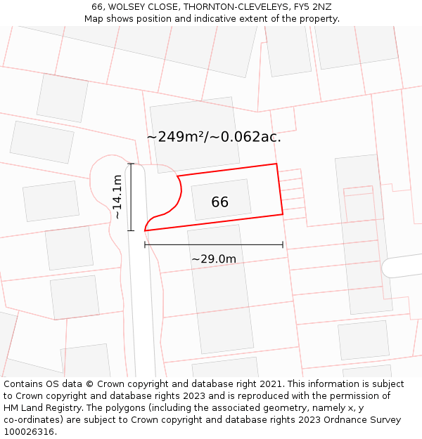 66, WOLSEY CLOSE, THORNTON-CLEVELEYS, FY5 2NZ: Plot and title map