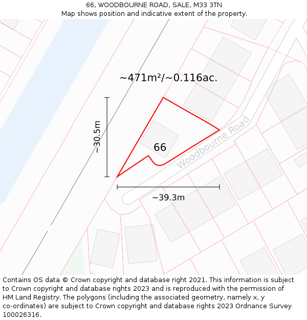 66, WOODBOURNE ROAD, SALE, M33 3TN: Plot and title map