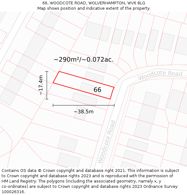 66, WOODCOTE ROAD, WOLVERHAMPTON, WV6 8LG: Plot and title map