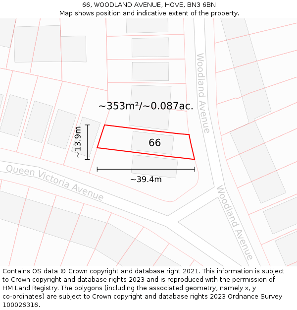 66, WOODLAND AVENUE, HOVE, BN3 6BN: Plot and title map