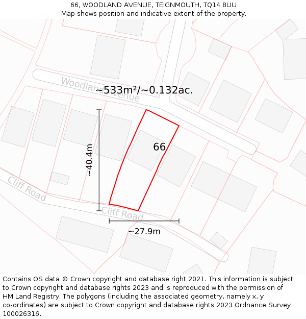 66, WOODLAND AVENUE, TEIGNMOUTH, TQ14 8UU: Plot and title map