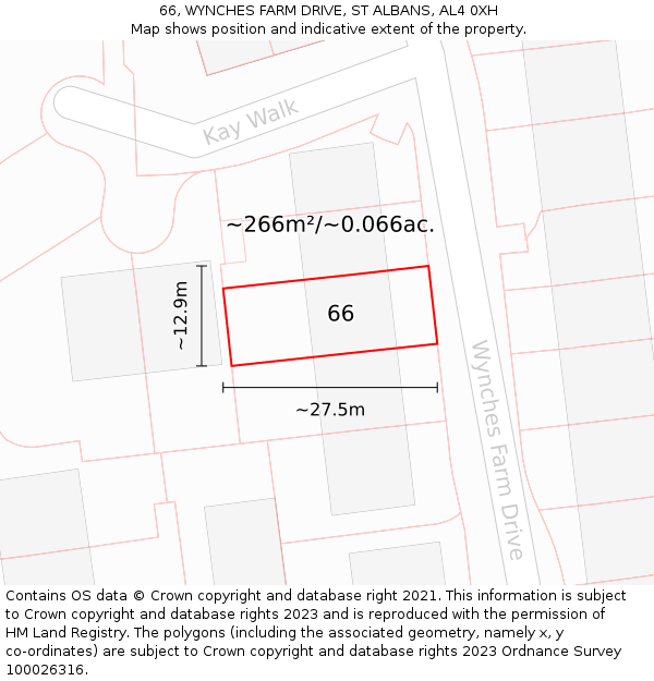 66, WYNCHES FARM DRIVE, ST ALBANS, AL4 0XH: Plot and title map