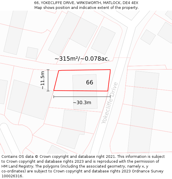 66, YOKECLIFFE DRIVE, WIRKSWORTH, MATLOCK, DE4 4EX: Plot and title map