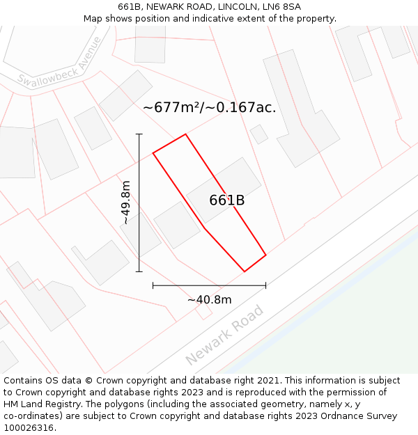 661B, NEWARK ROAD, LINCOLN, LN6 8SA: Plot and title map