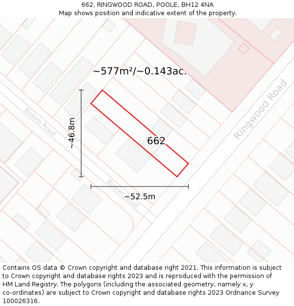 662, RINGWOOD ROAD, POOLE, BH12 4NA: Plot and title map