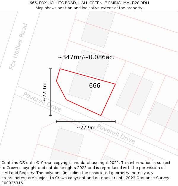666, FOX HOLLIES ROAD, HALL GREEN, BIRMINGHAM, B28 9DH: Plot and title map