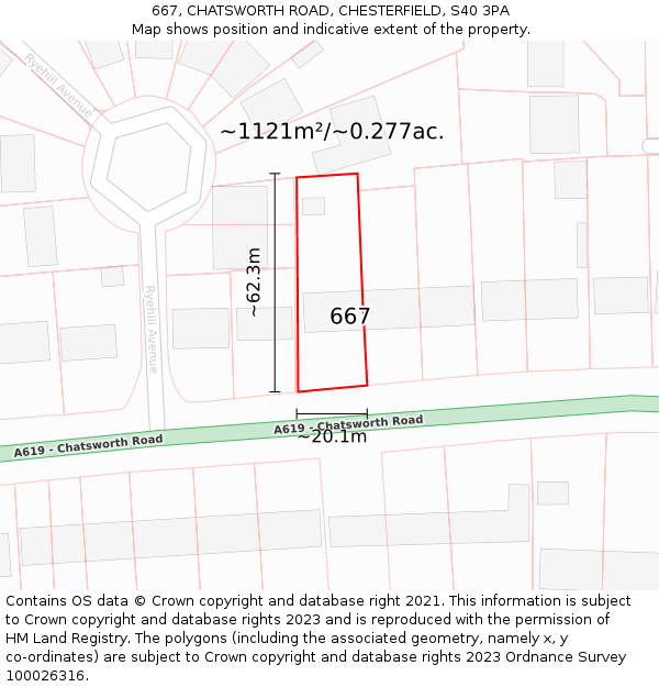 667, CHATSWORTH ROAD, CHESTERFIELD, S40 3PA: Plot and title map