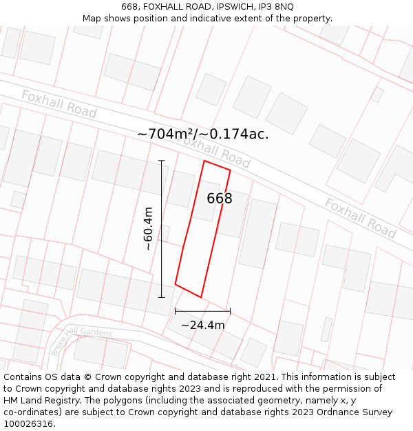 668, FOXHALL ROAD, IPSWICH, IP3 8NQ: Plot and title map