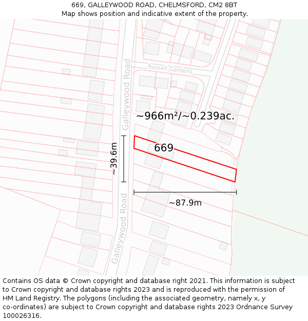 669, GALLEYWOOD ROAD, CHELMSFORD, CM2 8BT: Plot and title map