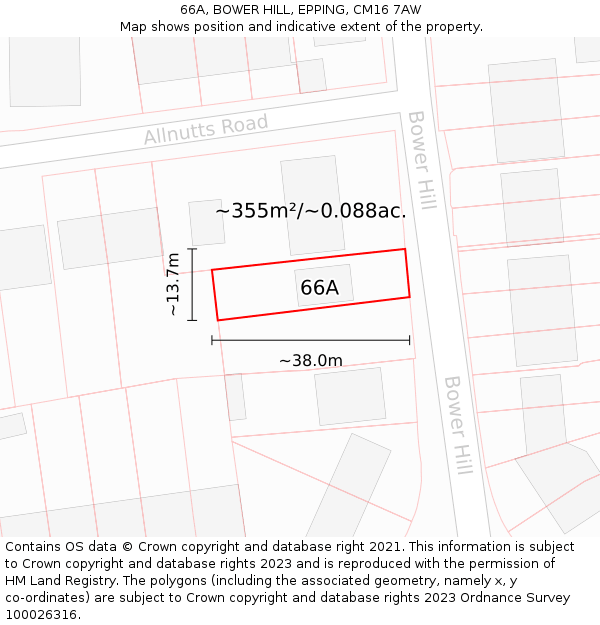 66A, BOWER HILL, EPPING, CM16 7AW: Plot and title map