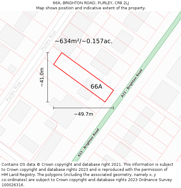 66A, BRIGHTON ROAD, PURLEY, CR8 2LJ: Plot and title map