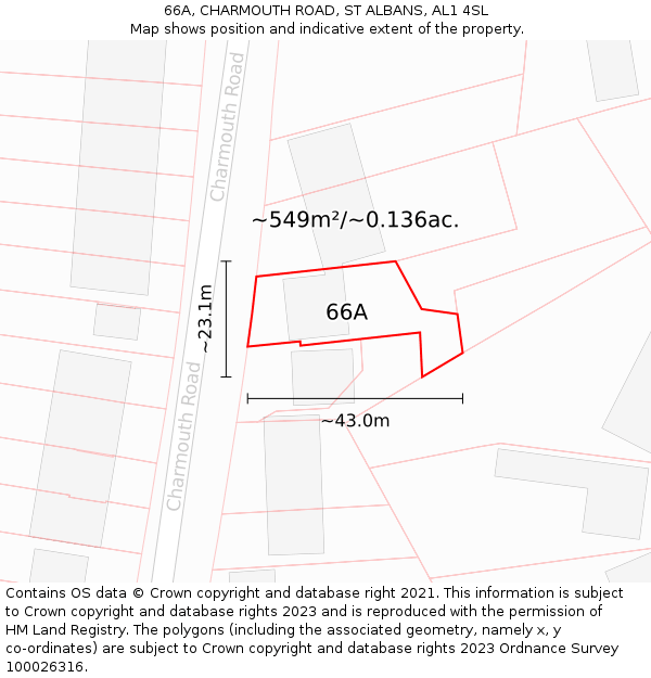 66A, CHARMOUTH ROAD, ST ALBANS, AL1 4SL: Plot and title map