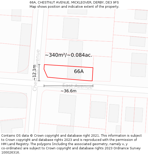 66A, CHESTNUT AVENUE, MICKLEOVER, DERBY, DE3 9FS: Plot and title map