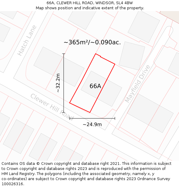66A, CLEWER HILL ROAD, WINDSOR, SL4 4BW: Plot and title map