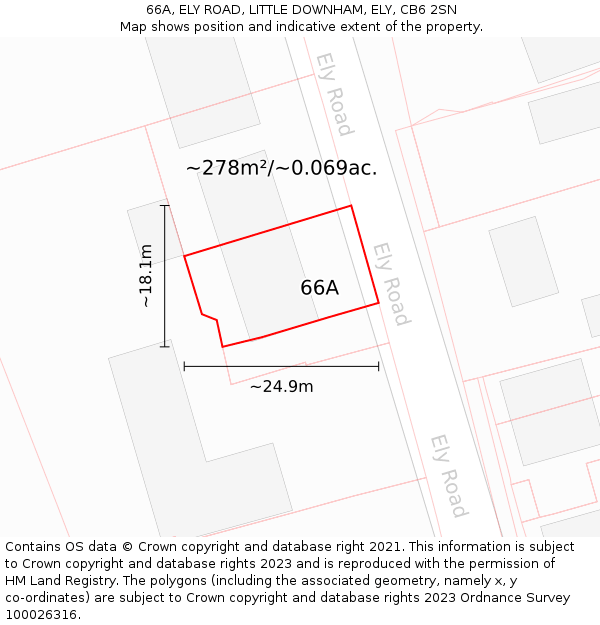 66A, ELY ROAD, LITTLE DOWNHAM, ELY, CB6 2SN: Plot and title map