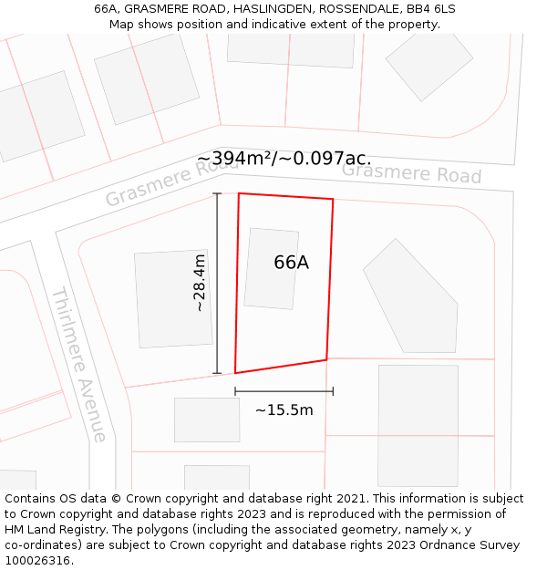 66A, GRASMERE ROAD, HASLINGDEN, ROSSENDALE, BB4 6LS: Plot and title map