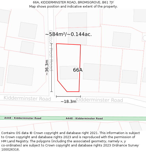 66A, KIDDERMINSTER ROAD, BROMSGROVE, B61 7JY: Plot and title map