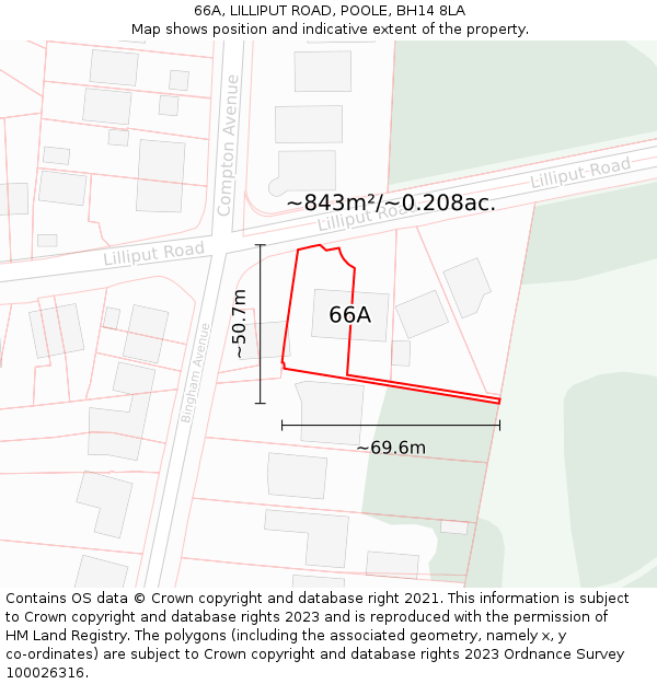 66A, LILLIPUT ROAD, POOLE, BH14 8LA: Plot and title map