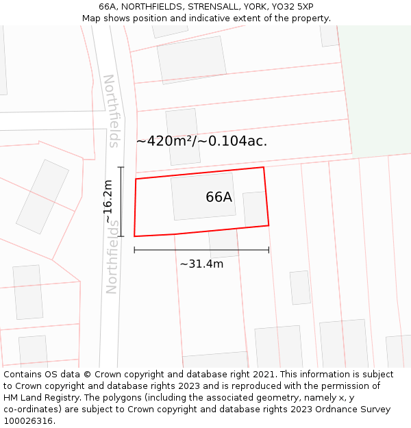 66A, NORTHFIELDS, STRENSALL, YORK, YO32 5XP: Plot and title map