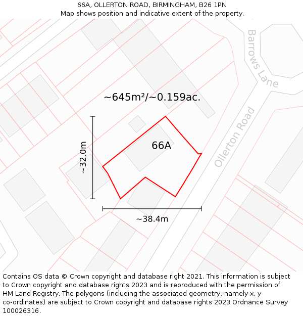 66A, OLLERTON ROAD, BIRMINGHAM, B26 1PN: Plot and title map