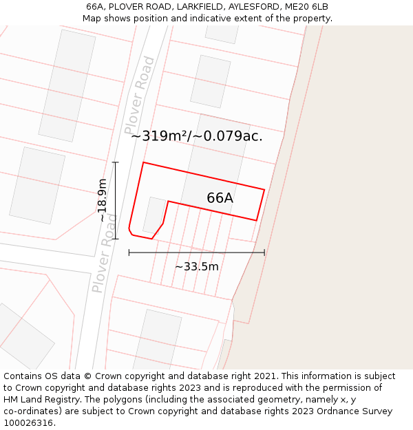 66A, PLOVER ROAD, LARKFIELD, AYLESFORD, ME20 6LB: Plot and title map