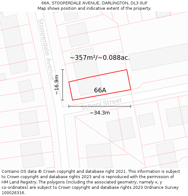 66A, STOOPERDALE AVENUE, DARLINGTON, DL3 0UF: Plot and title map