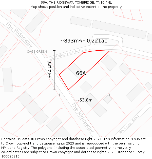 66A, THE RIDGEWAY, TONBRIDGE, TN10 4NL: Plot and title map