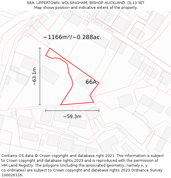 66A, UPPERTOWN, WOLSINGHAM, BISHOP AUCKLAND, DL13 3ET: Plot and title map