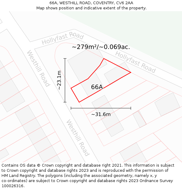 66A, WESTHILL ROAD, COVENTRY, CV6 2AA: Plot and title map