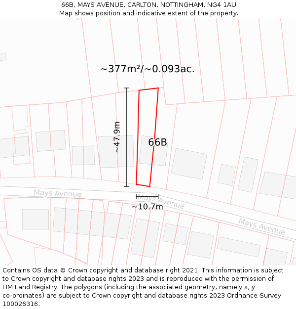 66B, MAYS AVENUE, CARLTON, NOTTINGHAM, NG4 1AU: Plot and title map
