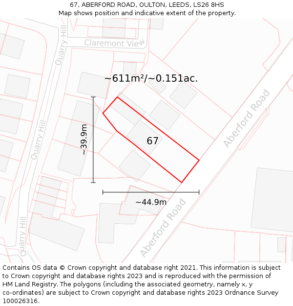 67, ABERFORD ROAD, OULTON, LEEDS, LS26 8HS: Plot and title map