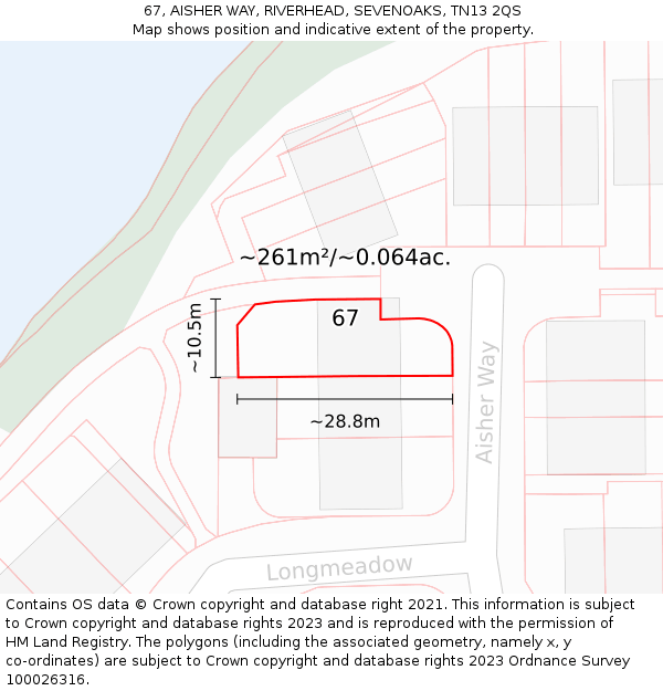 67, AISHER WAY, RIVERHEAD, SEVENOAKS, TN13 2QS: Plot and title map