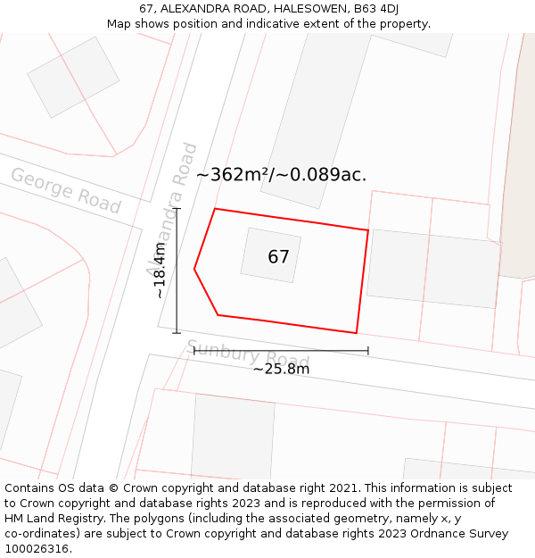 67, ALEXANDRA ROAD, HALESOWEN, B63 4DJ: Plot and title map