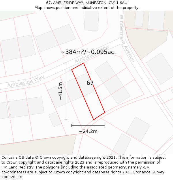 67, AMBLESIDE WAY, NUNEATON, CV11 6AU: Plot and title map