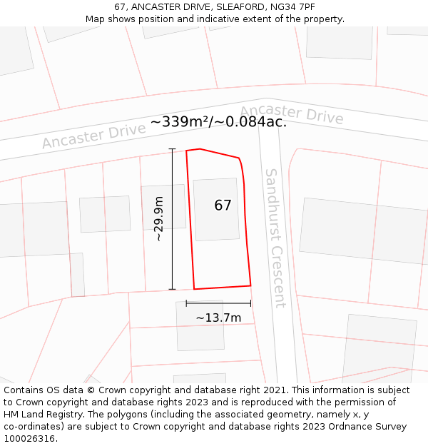 67, ANCASTER DRIVE, SLEAFORD, NG34 7PF: Plot and title map