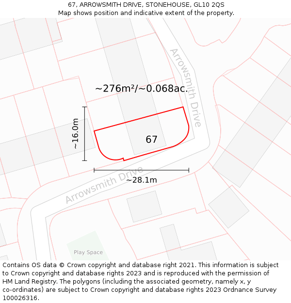 67, ARROWSMITH DRIVE, STONEHOUSE, GL10 2QS: Plot and title map