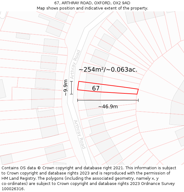 67, ARTHRAY ROAD, OXFORD, OX2 9AD: Plot and title map