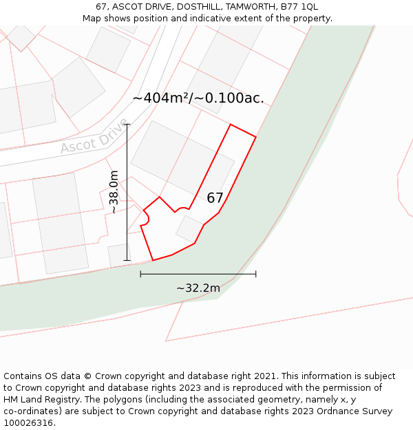 67, ASCOT DRIVE, DOSTHILL, TAMWORTH, B77 1QL: Plot and title map