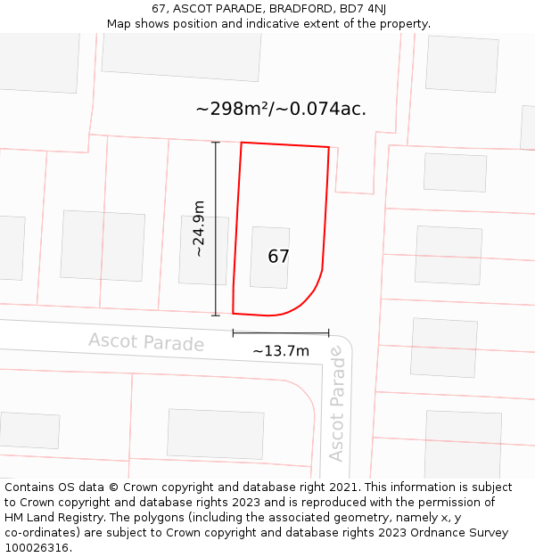67, ASCOT PARADE, BRADFORD, BD7 4NJ: Plot and title map