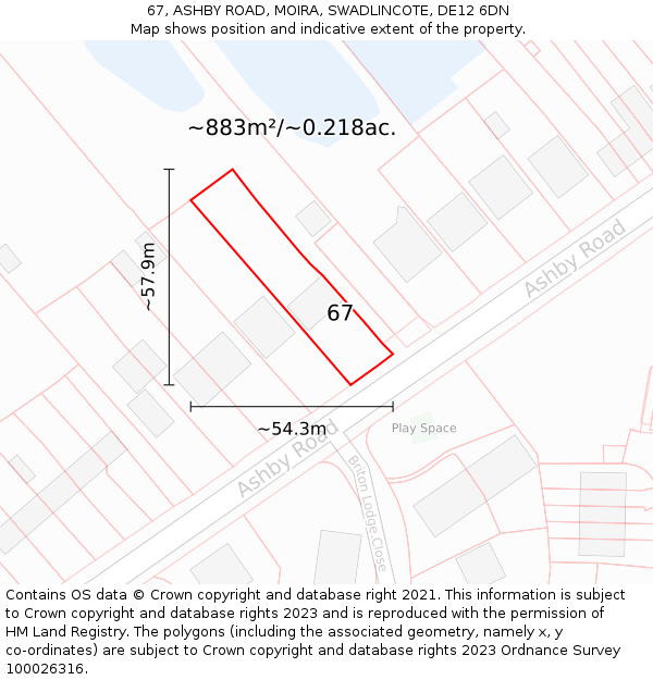 67, ASHBY ROAD, MOIRA, SWADLINCOTE, DE12 6DN: Plot and title map