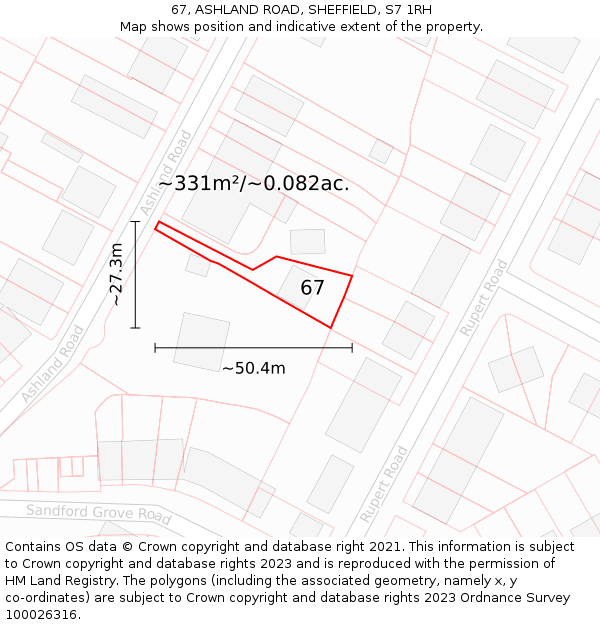 67, ASHLAND ROAD, SHEFFIELD, S7 1RH: Plot and title map