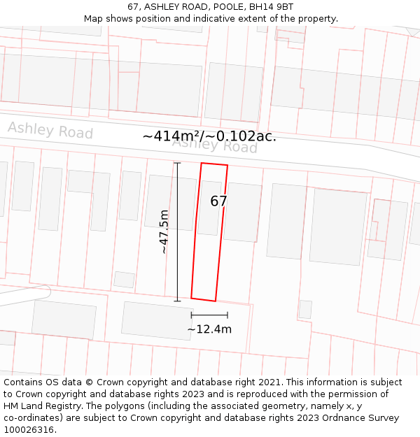 67, ASHLEY ROAD, POOLE, BH14 9BT: Plot and title map