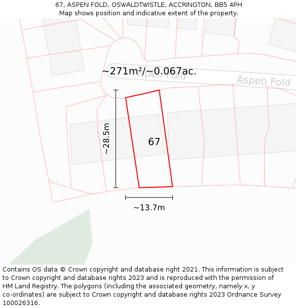67, ASPEN FOLD, OSWALDTWISTLE, ACCRINGTON, BB5 4PH: Plot and title map