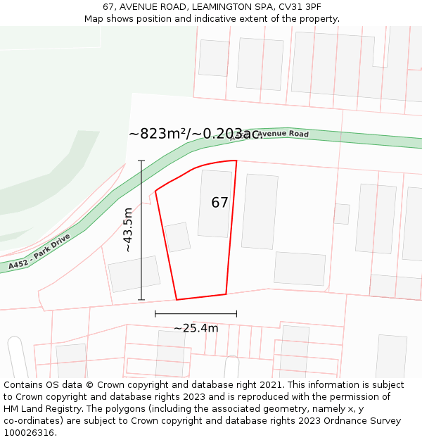 67, AVENUE ROAD, LEAMINGTON SPA, CV31 3PF: Plot and title map