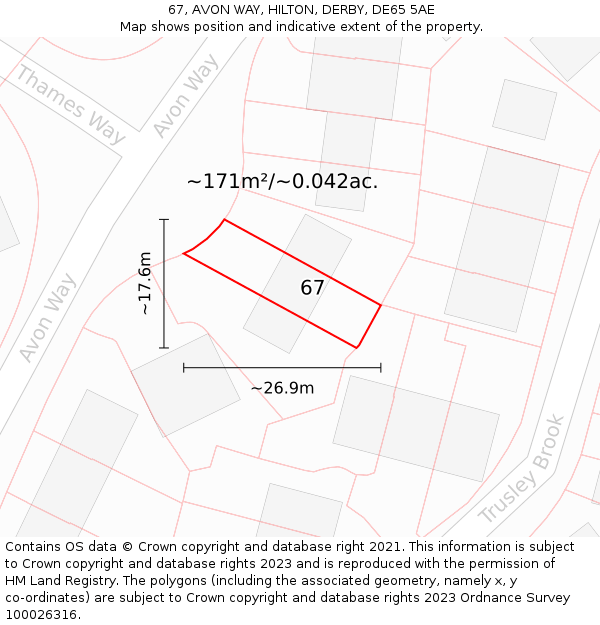 67, AVON WAY, HILTON, DERBY, DE65 5AE: Plot and title map