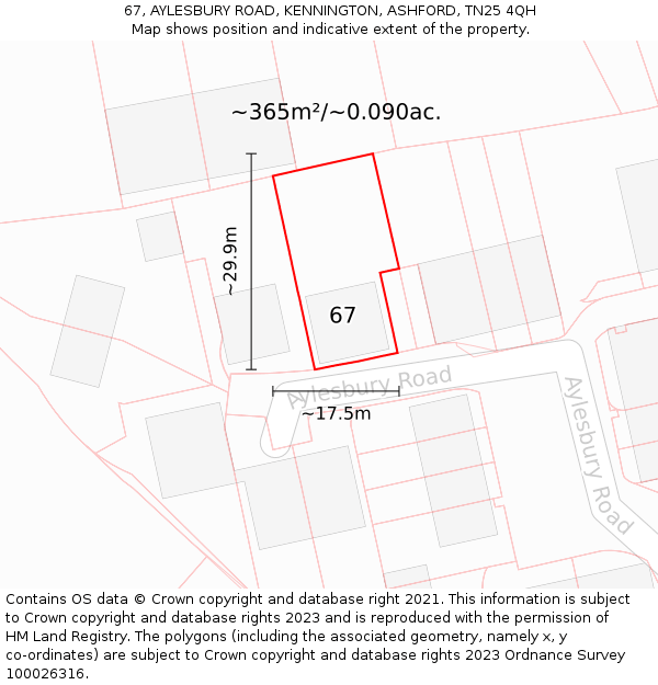 67, AYLESBURY ROAD, KENNINGTON, ASHFORD, TN25 4QH: Plot and title map
