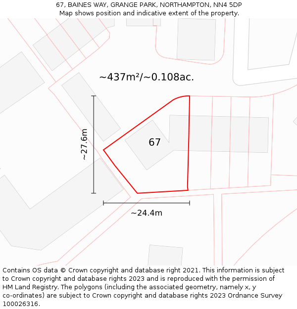 67, BAINES WAY, GRANGE PARK, NORTHAMPTON, NN4 5DP: Plot and title map
