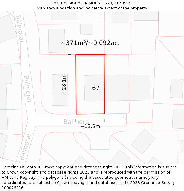 67, BALMORAL, MAIDENHEAD, SL6 6SX: Plot and title map