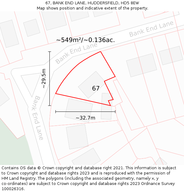 67, BANK END LANE, HUDDERSFIELD, HD5 8EW: Plot and title map